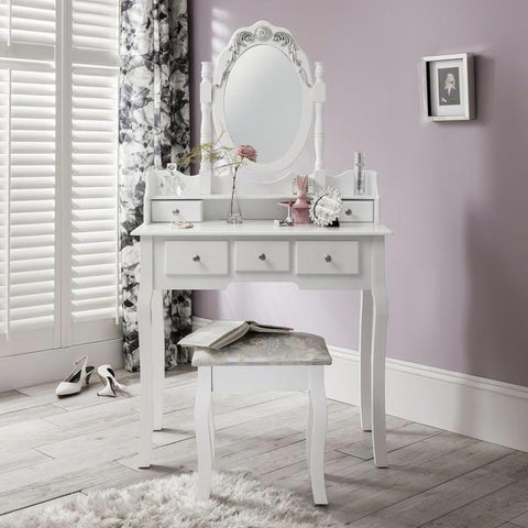 White Dressing Table, Stool & Mirror Set