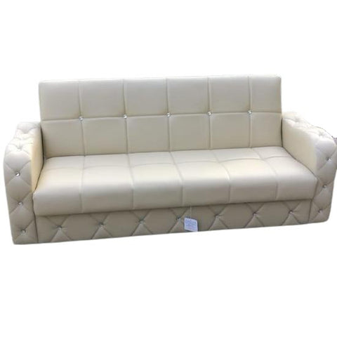 Cream PVC Studded 3 Seater Sofa