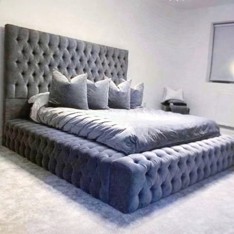 Grey Plush Velvet Ambassador King-Size Bed