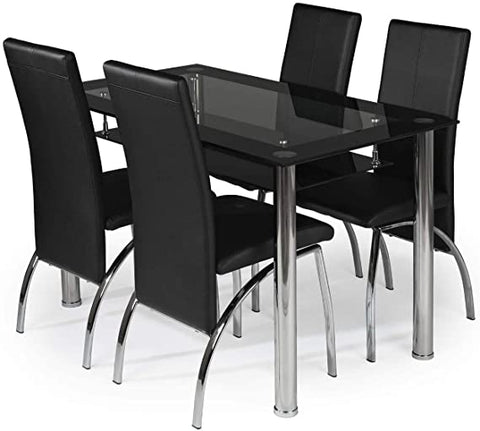 Vegas Small Black Border Glass Dining Set With 4 Durban Chairs