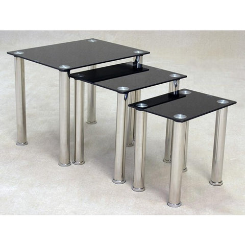 Togo Black Glass Nest Of Tables With Chrome Legs