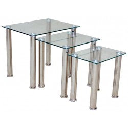 Togo Clear Glass Nest Of Tables With Chrome Legs