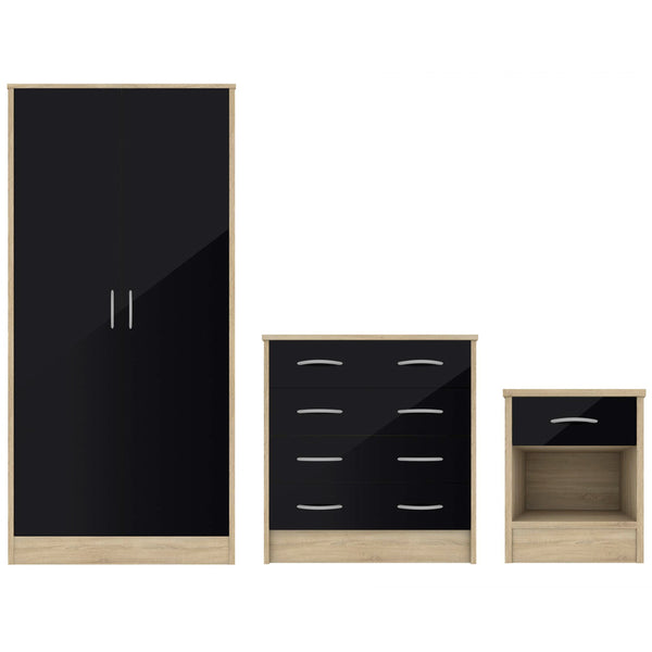 Bardalona 3 Piece Bedroom Furniture Set Black Gloss