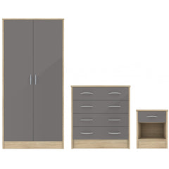 Bardalona 3 Piece Bedroom Furniture Set Grey Gloss