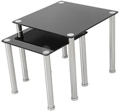 Togo Black Glass Nest Of Tables With Chrome Legs