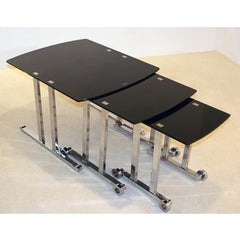 Trinity Black Glass Nest Of Tables With Chrome Legs