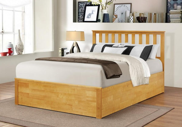 Zoe Solid Wood Double Ottoman Storage Bed Oak